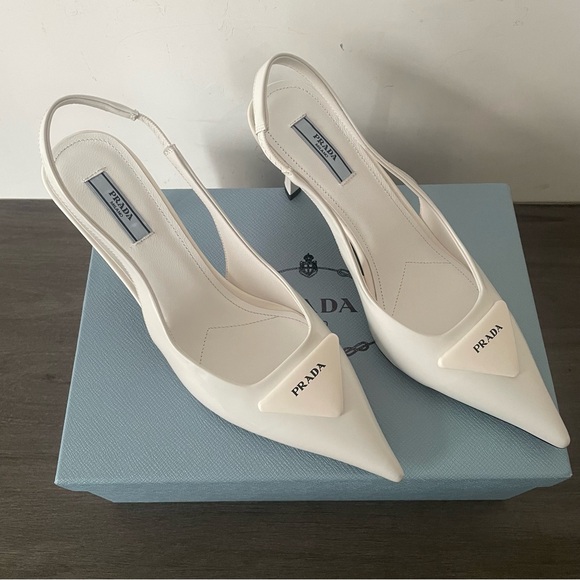 Prada Women's Elegant White Slingback Heels - Picture 2 of 6